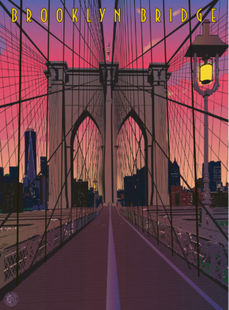 New York Landmark poster drawing Brooklyn Bridge