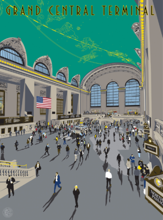 New York Landmark poster drawing Grand Central