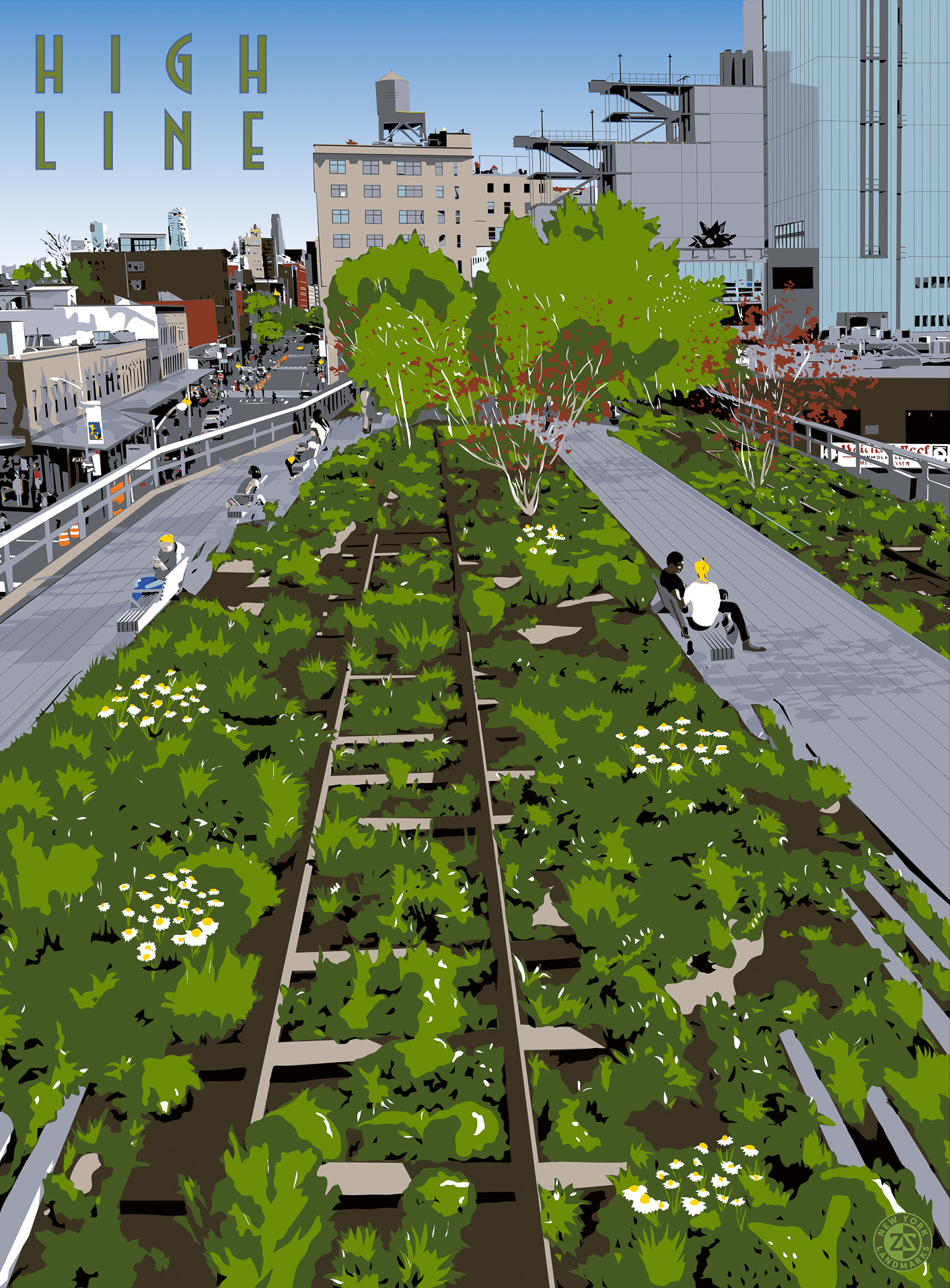 New York Landmark poster drawing Highline